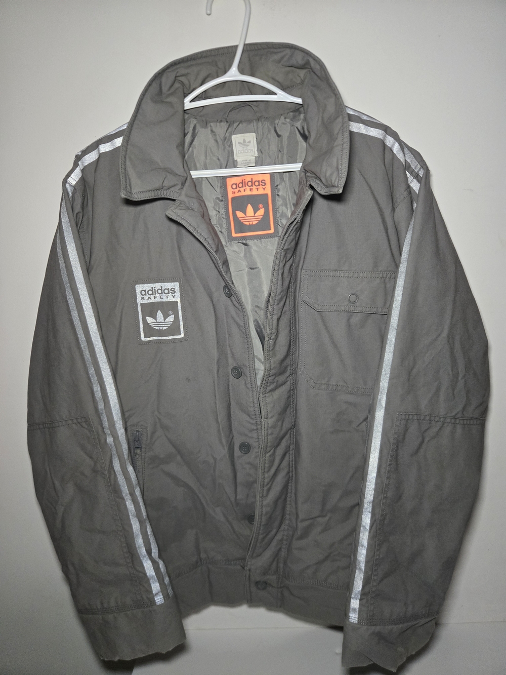 adidas Saftey Gray Jacket with Reflective Stripes